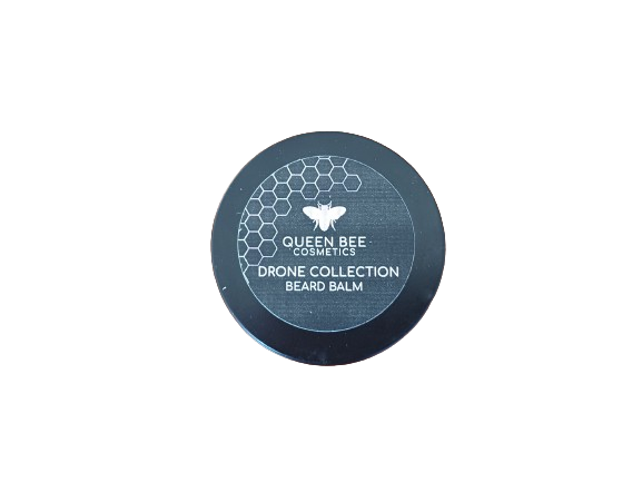 Beeswax beard balm in a metal tin. Tin closed.