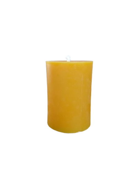 Large natural beeswax pillar candle