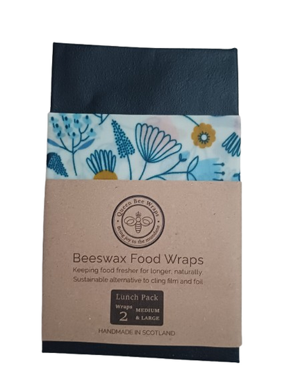 Beeswax food wraps packaging with floral design on a white background