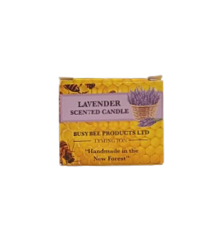 Box of lavender scented candle from Busy Bee Products Ltd on a white background