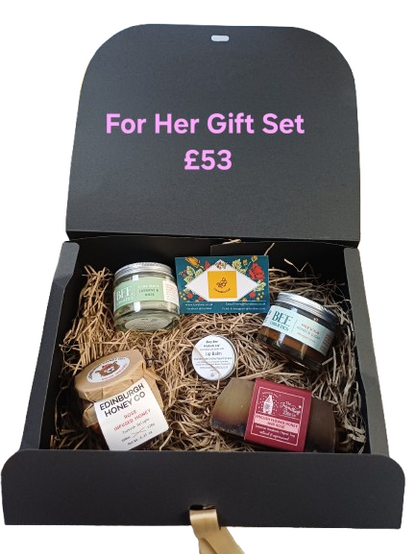 Gift set for her with various items in a black box labeled £53.
