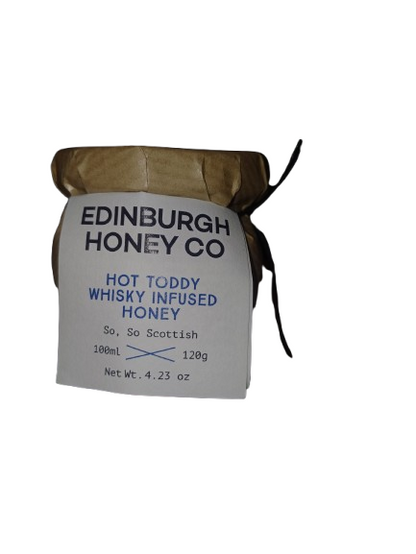 Edinburgh Honey Co. hot toddy whisky infused honey package on a white background